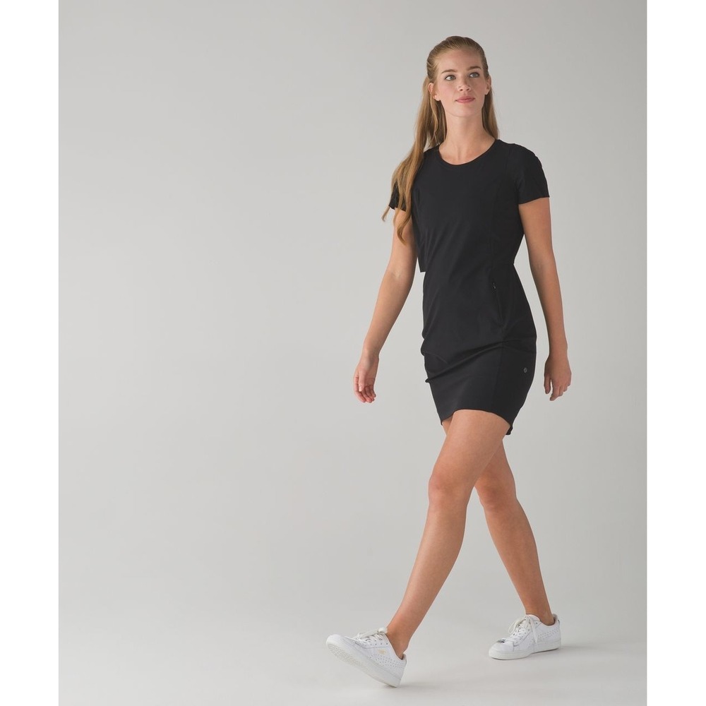 Lululemon & Go Where-To Short Sleeve Dress 6 Black Pullover Outdoor Tenniscore
